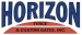 Horizon Fence & Custom Gates, Inc. logo with text Fencing and Metal Fabrication in red, white, and blue on black background