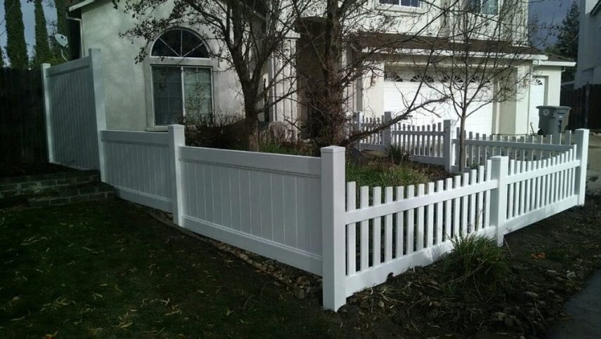 Corner of Front Yard Vinyl Picket and privacy fence